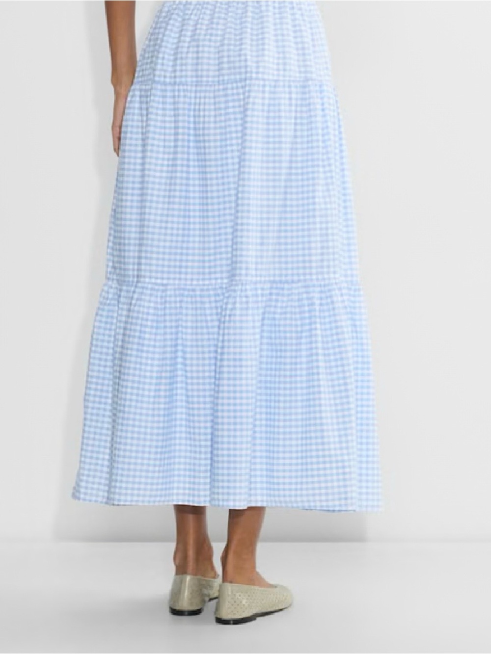 Aritzia Sunday Best Women's Light Blue Gingham Tiered Maxi Skirt - Picture 6 of 10